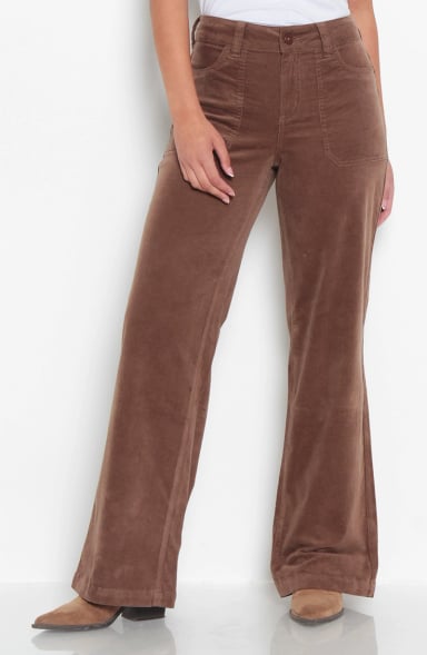 PANTALON WIDE LEG COTELE TIRO ALTO PRETINA BASICA 1 BOTON - 1