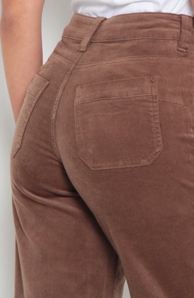 PANTALON WIDE LEG COTELE TIRO ALTO PRETINA BASICA 1 BOTON - 5