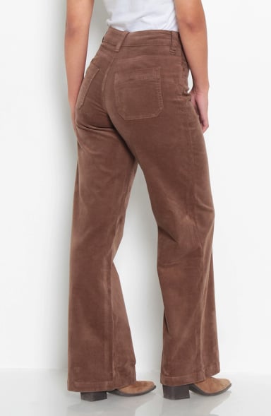 PANTALON WIDE LEG COTELE TIRO ALTO PRETINA BASICA 1 BOTON - 6