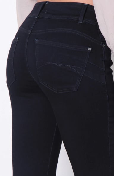 JEANS SLIM TIRO ALTO PRETINA MEDIA 2 BOTONES - 5