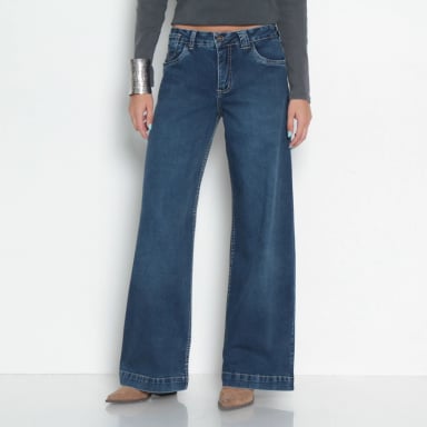 JEANS MUJER WIDE TIRO ALTO PRETINA BASICA 1 BOTON - 1