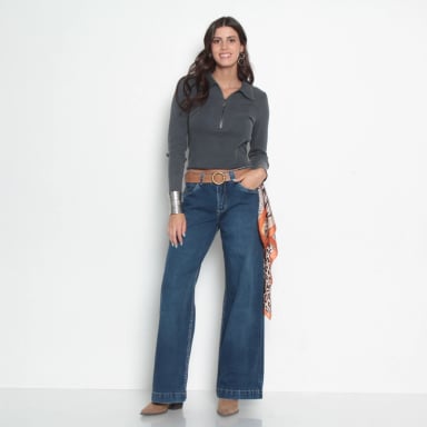 JEANS MUJER WIDE TIRO ALTO PRETINA BASICA 1 BOTON - 4
