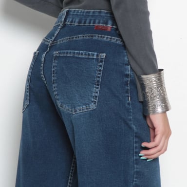 JEANS MUJER WIDE TIRO ALTO PRETINA BASICA 1 BOTON - 6