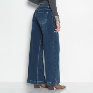 JEANS MUJER WIDE TIRO ALTO PRETINA BASICA 1 BOTON - 7