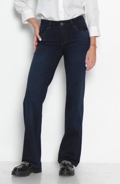 JEANS MUJER RECTO TIRO MEDIO PRETINA BASICA UN BOTON - 1