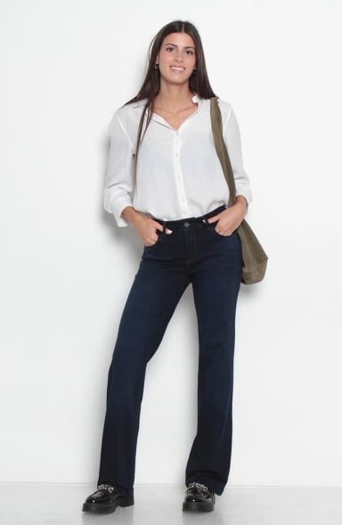 JEANS MUJER RECTO TIRO MEDIO PRETINA BASICA UN BOTON - 4