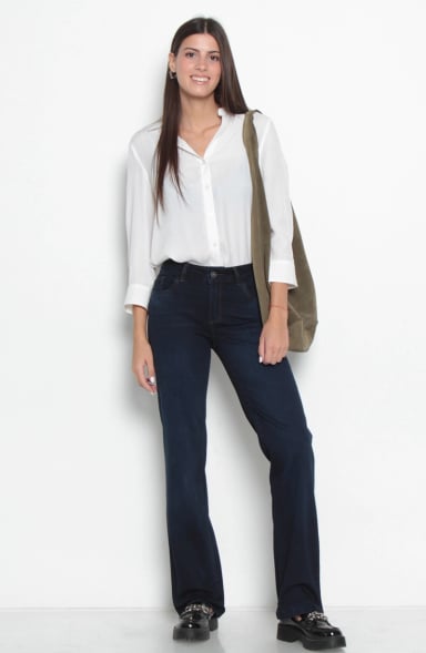 JEANS MUJER RECTO TIRO MEDIO PRETINA BASICA UN BOTON - 5