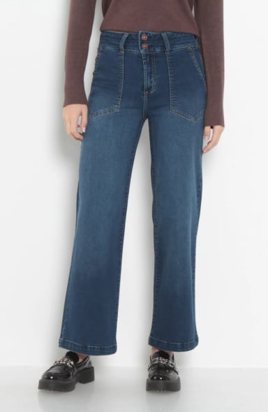 JEANS MUJER CROP CARGO PRETINA ALTA DOS BOTONES - 1