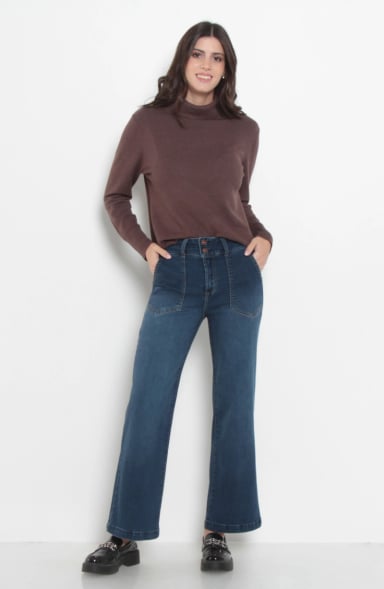 JEANS MUJER CROP CARGO PRETINA ALTA DOS BOTONES - 3