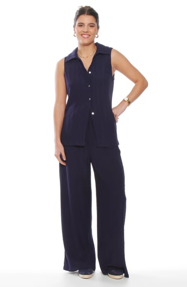 CONJUNTO BLUSA SIN MANGA Y PANTALON WIDE LEG - 1