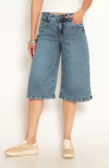 BERMUDA JORT DENIM TIRO ALTO PRETINA INTERNA 2 BOTONES - 1