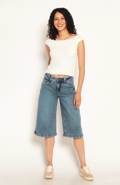 BERMUDA JORT DENIM TIRO ALTO PRETINA INTERNA 2 BOTONES - 3