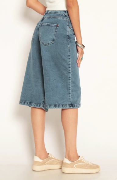 BERMUDA JORT DENIM TIRO ALTO PRETINA INTERNA 2 BOTONES - 4
