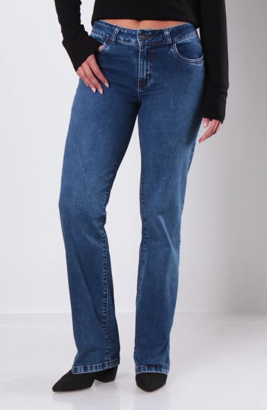 JEANS PUSH UP RECTO TIRO MEDIO PRETINA BASICA UN BOTON - 1