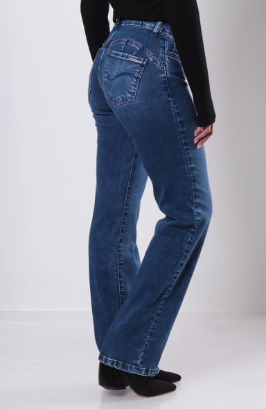 JEANS PUSH UP RECTO TIRO MEDIO PRETINA BASICA UN BOTON - 7