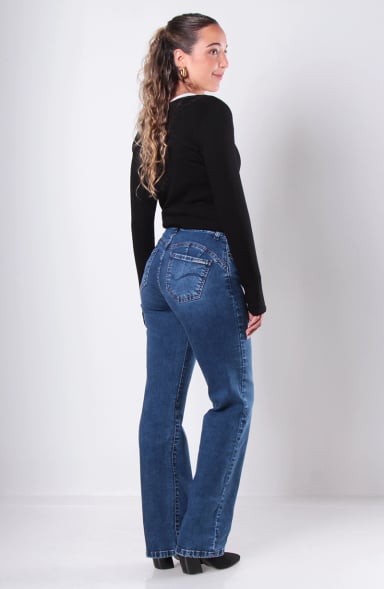 JEANS PUSH UP RECTO TIRO MEDIO PRETINA BASICA UN BOTON - 8