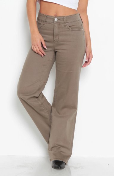JEANS MUJER  COLOR WIDE LEG TIRO ALTO PRETINA BASICA 1 BOTON - 1