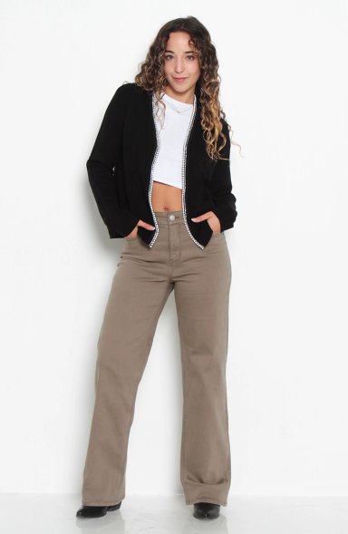JEANS MUJER  COLOR WIDE LEG TIRO ALTO PRETINA BASICA 1 BOTON - 4