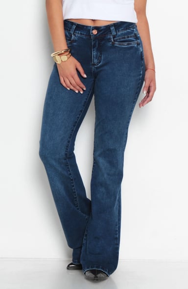 JEANS FLARE TIRO BAJO PRETINA BASICA UN BOTON - 1