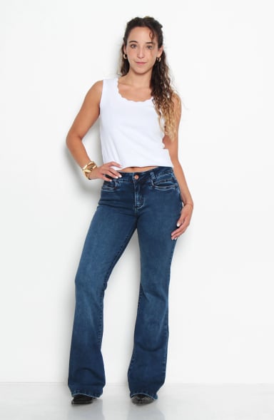 JEANS FLARE TIRO BAJO PRETINA BASICA UN BOTON - 5
