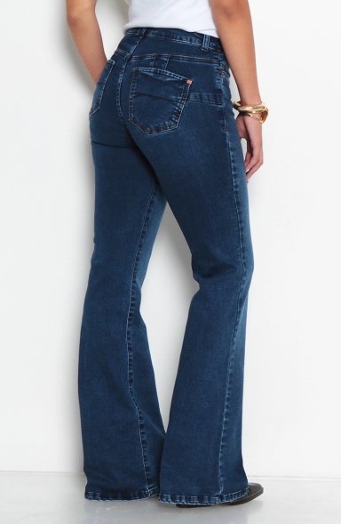 JEANS FLARE TIRO BAJO PRETINA BASICA UN BOTON - 9
