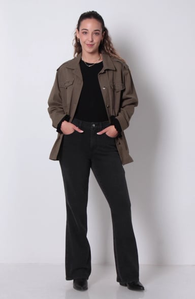 JEANS RECTO TIRO ALTO PRETINA BASICA 1 BOTON - 5