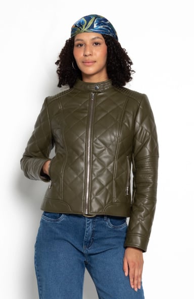 CHAQUETA MANGA LARGA ECOCUERO DIAMOND CON BOLSILLOS - 1