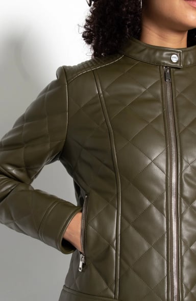 CHAQUETA MANGA LARGA ECOCUERO DIAMOND CON BOLSILLOS - 3