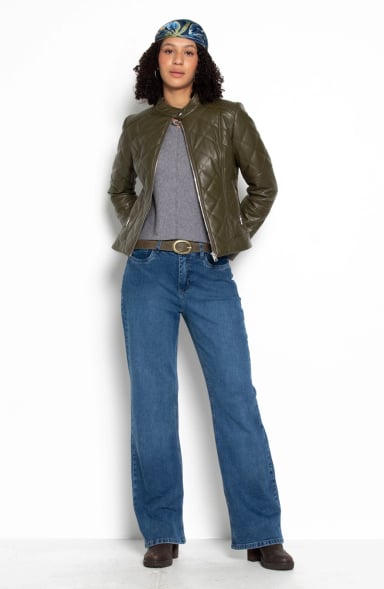 CHAQUETA MANGA LARGA ECOCUERO DIAMOND CON BOLSILLOS - 4
