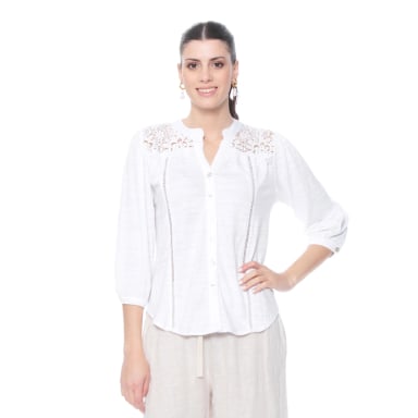 BLUSA MANGA 3/4 CON BRODERY EN DELANTERO Y ESPALDA ESCOTE V - 1