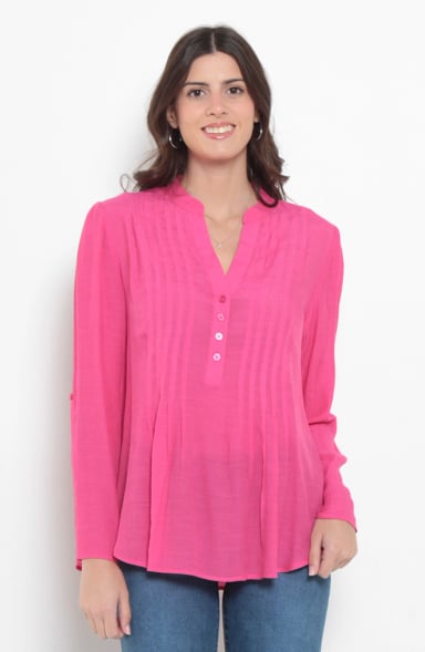 BLUSA MANGA LARGA ESCOTE V ABOTONADA EN DELANTERO - 1