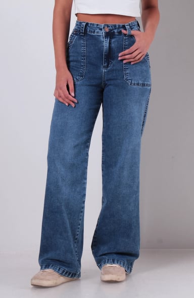 JEANS MUJER CARGO RECTO TIRO ALTO PRETINA UN BOTON - 1