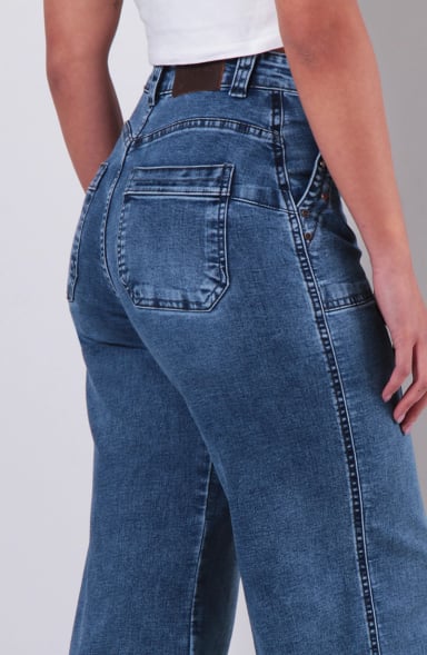 JEANS MUJER CARGO RECTO TIRO ALTO PRETINA UN BOTON - 6