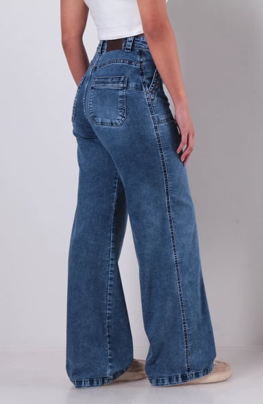 JEANS MUJER CARGO RECTO TIRO ALTO PRETINA UN BOTON - 7