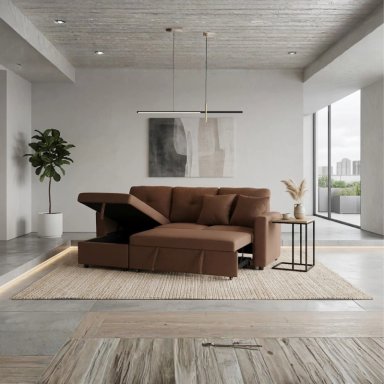 SECCIONAL VARESE MULTI-FUNCIONAL TELA CHOCOLATE - 1