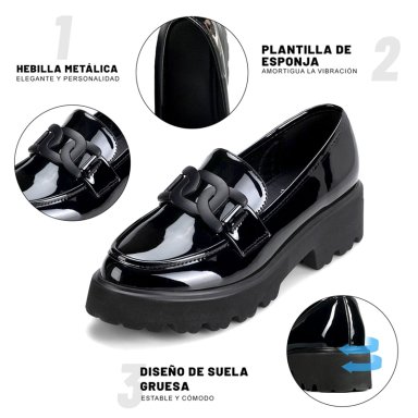 MOCASIN PU ACHAROLADO PLATAFORMA NEGRO CASUAL MUJER WEIDE QIU288 - 8