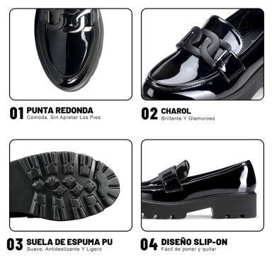 MOCASIN PU ACHAROLADO PLATAFORMA NEGRO CASUAL MUJER WEIDE QIU288 - 9