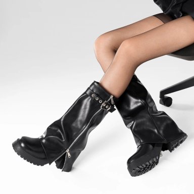 BOTAS LARGAS MUJER DE MODA ECO CUERO VINTAGE WEIDE CZY603 - 3