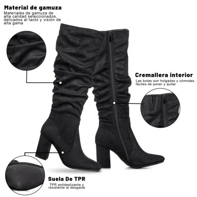 BOTAS LARGAS MUJER CASUAL PU TEXIL TACON GRUESO WEIDE HX512 - 8
