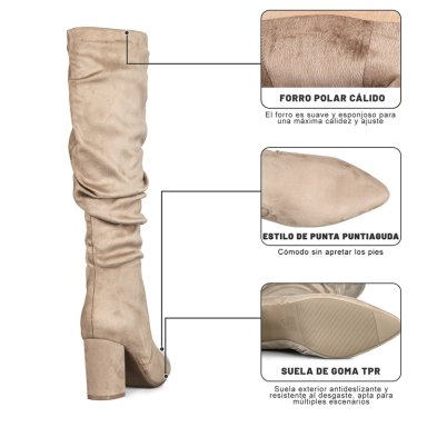 BOTAS LARGAS MUJER CASUAL PU TEXIL TACON GRUESO WEIDE HX512 - 9