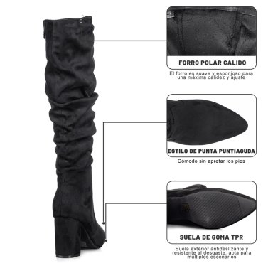 BOTAS LARGAS MUJER CASUAL PU TEXIL TACON GRUESO WEIDE HX512 - 9