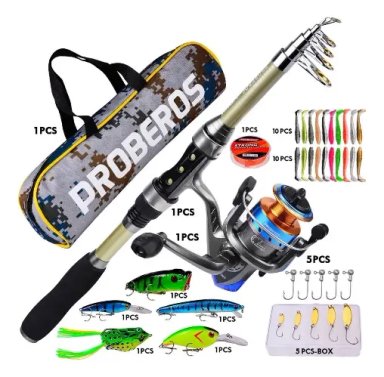 KIT PESCA 1.8M CAÑA CARRETE SEÑUELO ACCESORIO BOLSA COMPLETO - 1