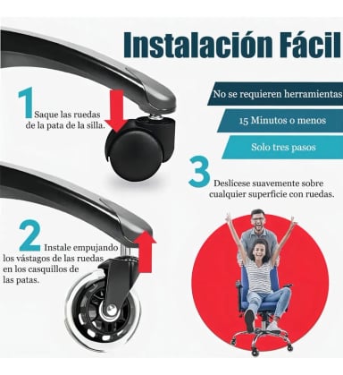 PACK 5 RUEDAS DE SILICONA PARA SILLAS DE OFICINA / GAMER - 3