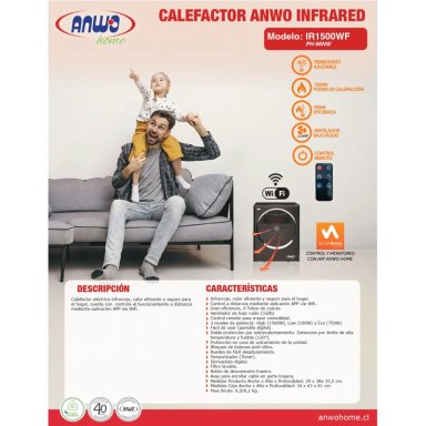 ESTUFA CALEFACTOR INFRARED 15000 W ANWO CON WIFI - 3