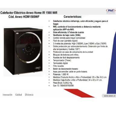ESTUFA CALEFACTOR INFRARED 15000 W ANWO CON WIFI - 5