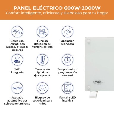 ESTUFA ELE CTRICA ANWO PANEL CONVECTIVO VIDRIO 1000W PROGRAMABLE CON WIFI - 2