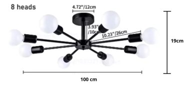 LAMPARA DE TECHO COLGANTE MODERNA NEGRO - 8 LUCES + AMPOLLETAS E27 LUZ CALIDA - 2
