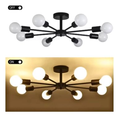 LAMPARA DE TECHO COLGANTE MODERNA NEGRO - 8 LUCES + AMPOLLETAS E27 LUZ CALIDA - 3