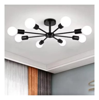LAMPARA DE TECHO COLGANTE MODERNA NEGRO - 8 LUCES + AMPOLLETAS E27 LUZ CALIDA - 4
