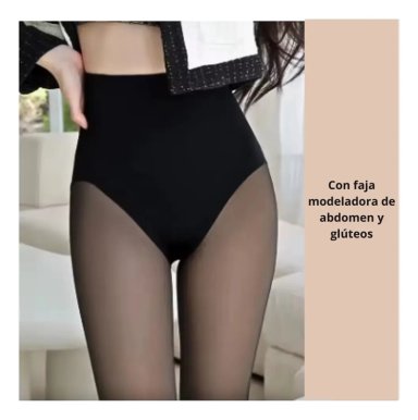 PACK 2 PANTYS CALZAS MEDIAS EFECTO PIEL CON POLAR Y FAJA - 2
